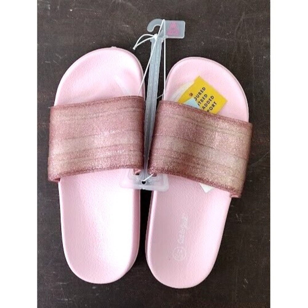 Cat Jack Kids Girls Pink Glitter Slides Sandals Size M 2/3